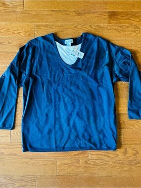 Navy Long Sleeve Scoop Neck Cotton Top